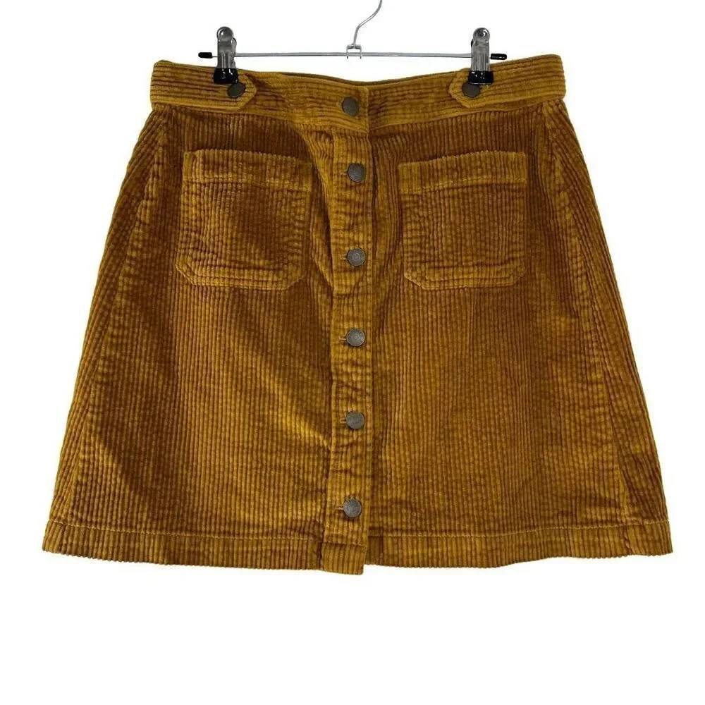 Madewell Corduroy Patch Pocket A-line Mini Skirt w Button Front Womens 8
